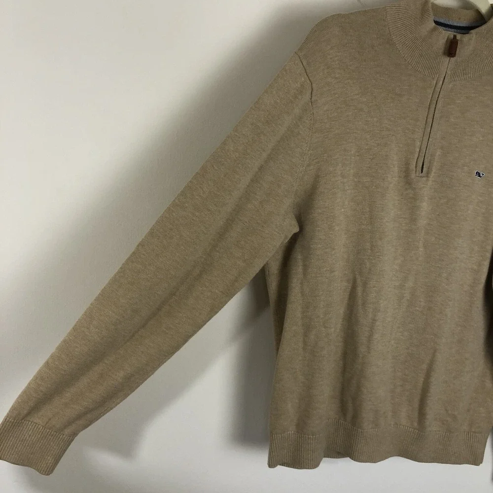 Vineyard Vines Shep & Ian 1/4 Zip Lightweight Cotton Whale Beige Sweater Medium